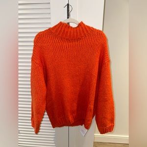 Knit Mix Mock Neck Drop Shoulder Sweater